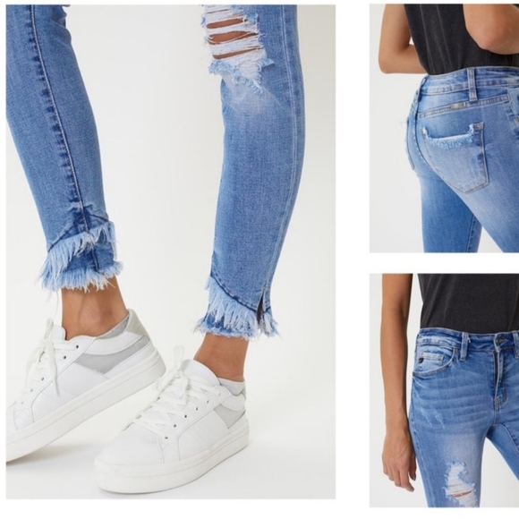 NWT..KANCAN DOUBLE FRAY HEM SKINNY JEANS 5 / 26 - Picture 3 of 7